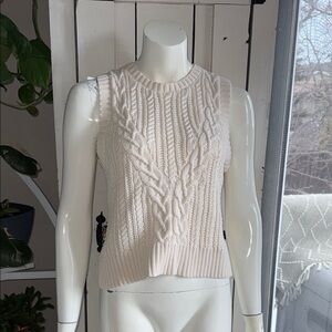 Rachel Zoe Cream Cable Knit Sleeveless Sweater Vest NWOT Med